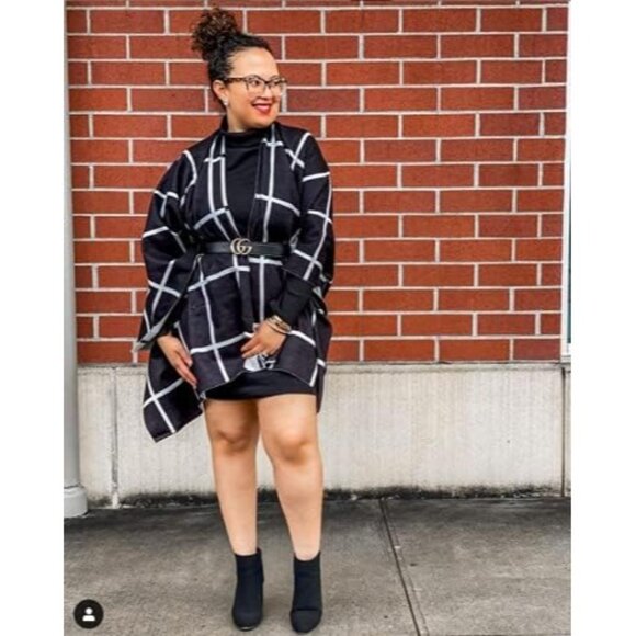 Women Shawl Wrap Poncho Ruana Cape Open Front Cardigan Fall Winter Black White - Picture 3 of 9